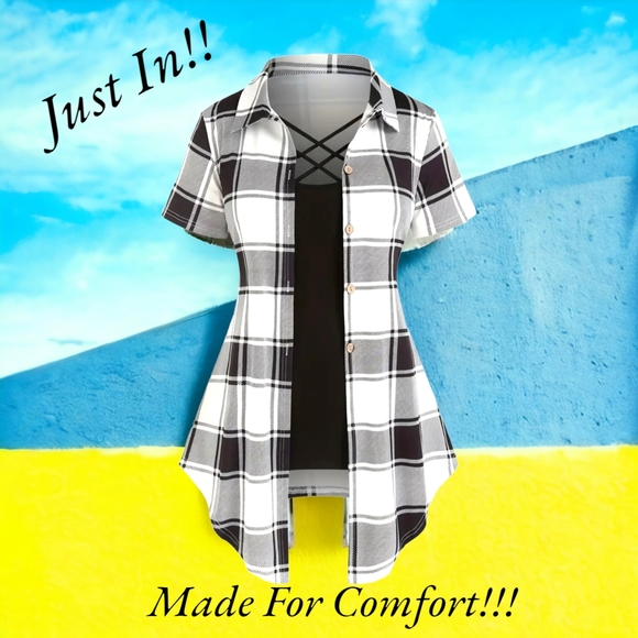 NWT!! Trendy Black and White Plaid Outfit with Black Cami Tank Top!!🖤☠️🖤 - Picture 6 of 16